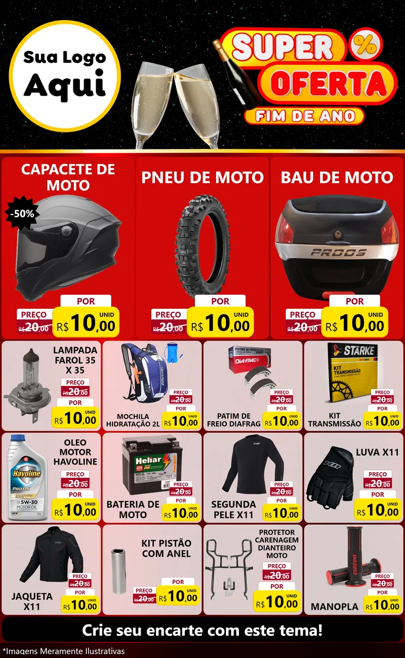 Modelo de Encarte para Encarte Grande com o tema Super Oferta Fim de Ano para Moto peças