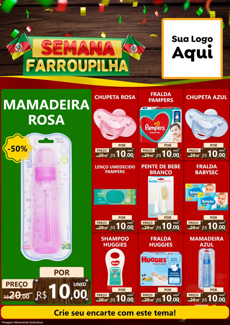 Modelo de Encarte para Encarte A4 Vertical com o tema Semana Farroupilha para Bebês
