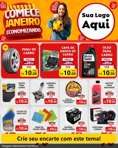 Modelo de Rede Social para Feed Instagram com o tema Comece Janeiro Economizando para Auto peças