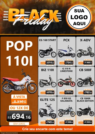 Modelo de Encarte para Encarte A4 Vertical com o tema Black Friday para Concessionaria de Motos