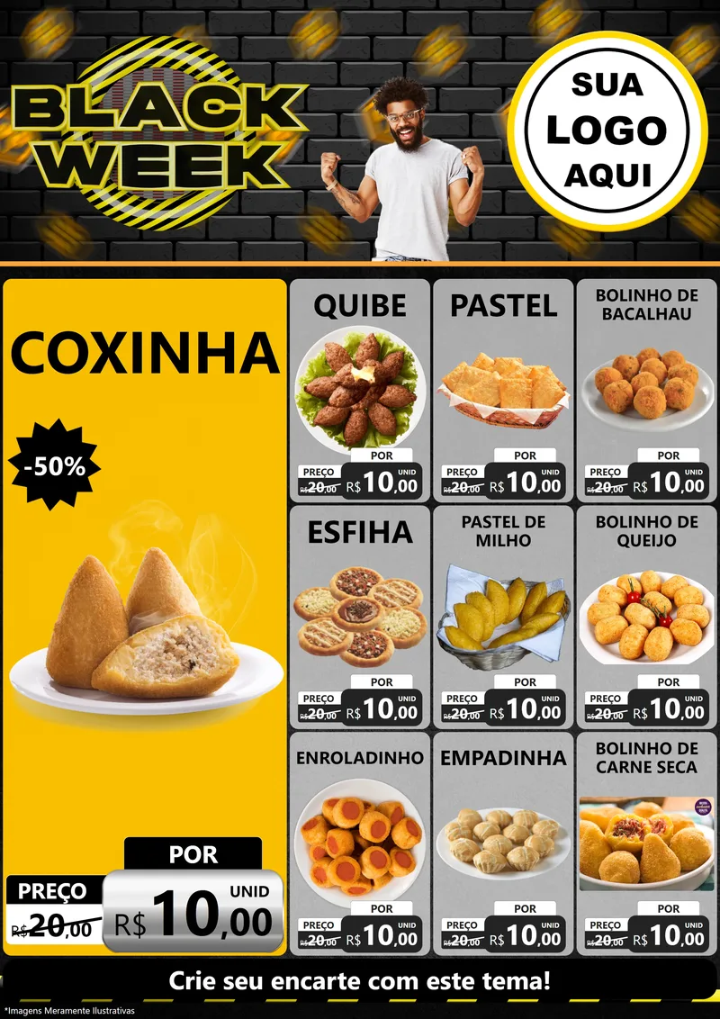 Modelo de Encarte para Encarte A4 Vertical com o tema Black Week para Salgadaria