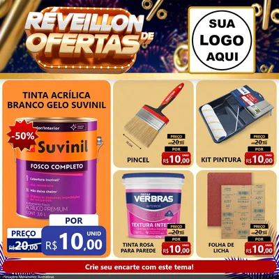 Modelo de Rede Social para Feed Facebook com o tema Réveillon de Ofertas para Tintas e Ferramentas