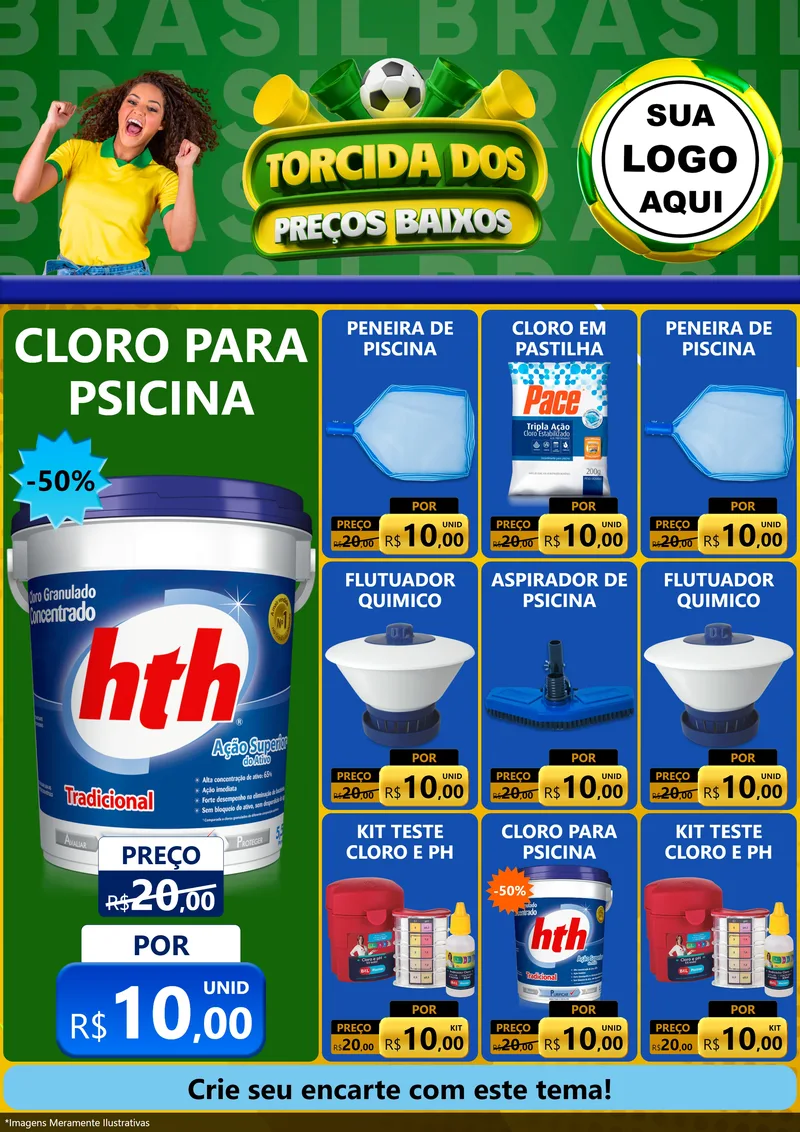 Modelo de Encarte para Encarte A4 Vertical com o tema Torcida dos Preços Baixos para Produtos para Piscina