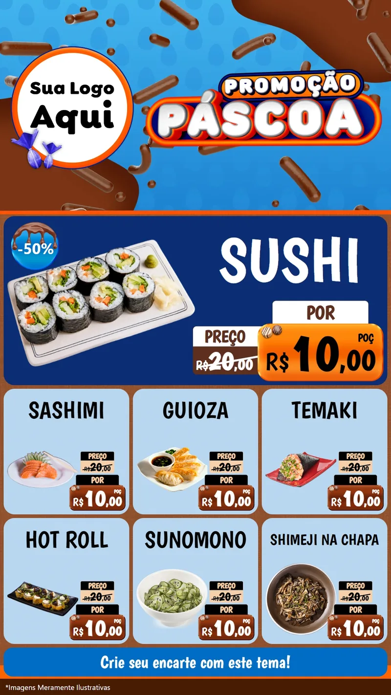 Modelo de Rede Social para Stories com o tema Promoção Páscoa para Comida japonesa