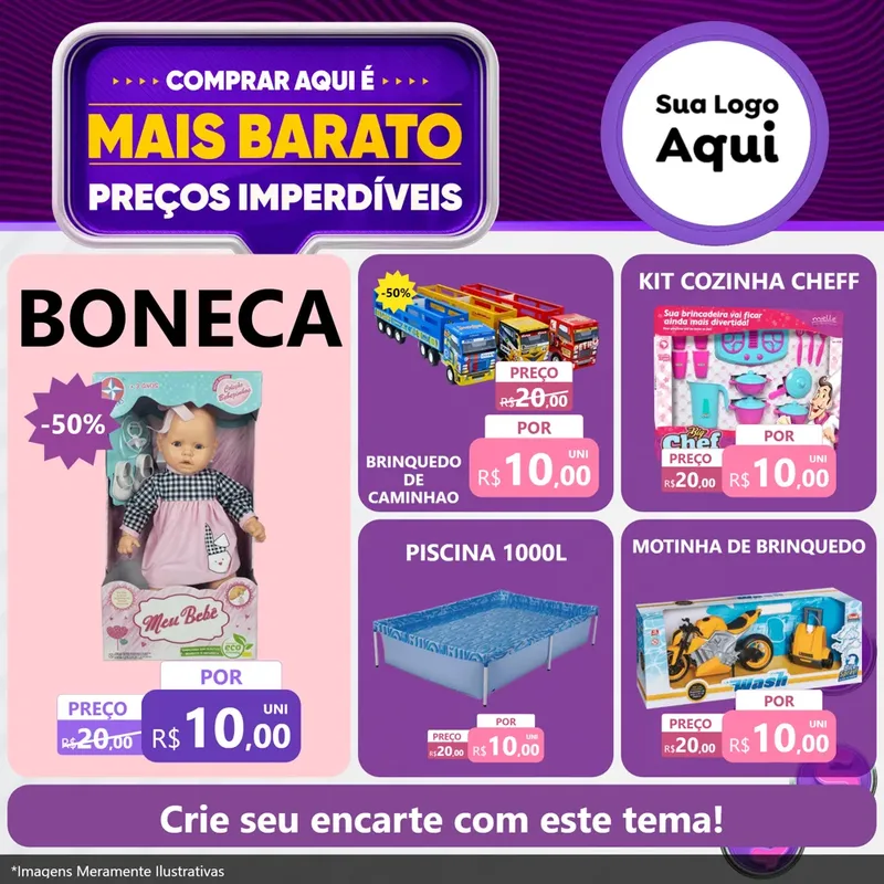 Modelo de Rede Social para Feed Facebook com o tema Mais Barato para Brinquedos