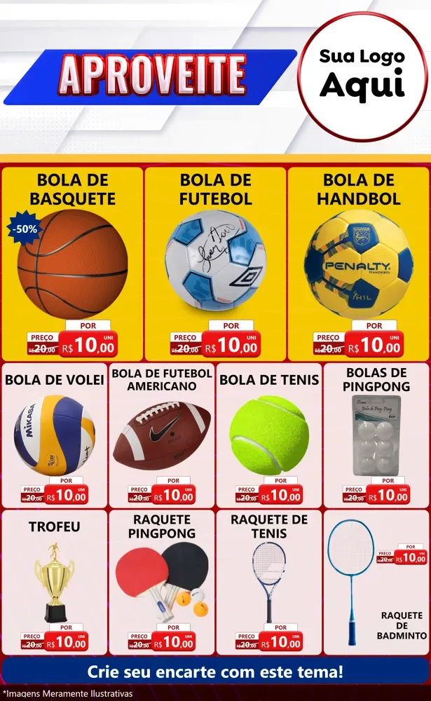 Modelo de Encarte para Encarte Grande com o tema Aproveite para Artigos Esportivos
