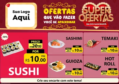 Modelo de Encarte para Encarte A4 Horizontal com o tema Dia dos Namorados para Comida japonesa