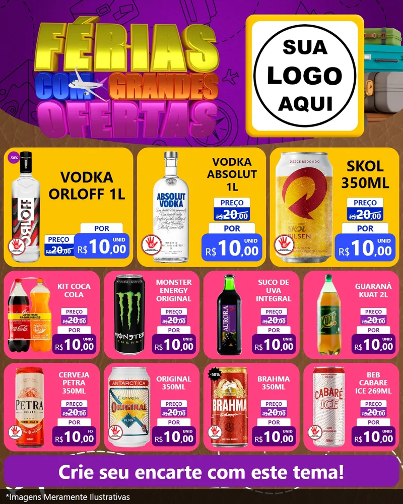 Modelo de Rede Social para Feed Instagram com o tema Férias com Grandes Ofertas para Distribuidora de bebidas