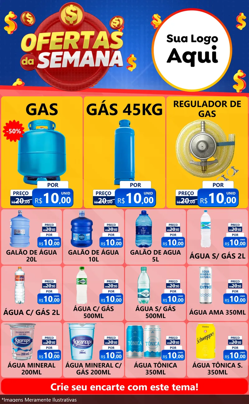 Modelo de Encarte para Encarte Grande com o tema Ofertas Da Semana para Água e gás