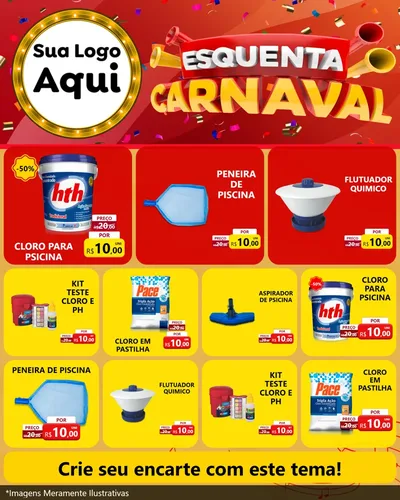 Modelo de Rede Social para Feed Instagram com o tema Esquenta Carnaval para Produtos para Piscina