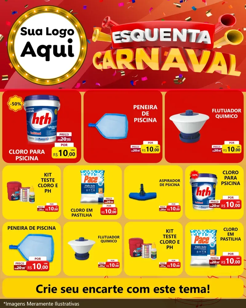 Modelo de Rede Social para Feed Instagram com o tema Esquenta Carnaval para Produtos para Piscina