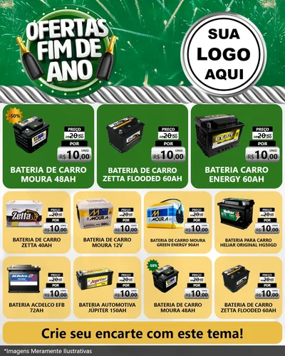 Modelo de Rede Social para Feed Instagram com o tema Ofertas Fim de Ano para Baterias Elétricas