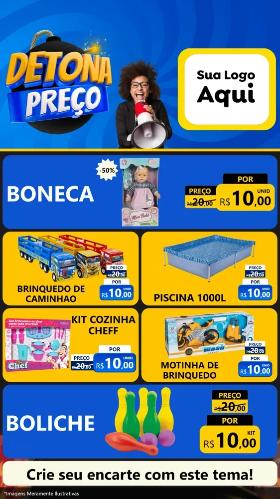 Modelo de TV para TV Vertical com o tema Detona Preços para Brinquedos