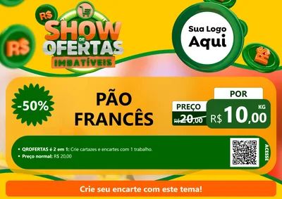 Modelo de Cartaz para Cartaz A4 Horizontal com o tema Show de Ofertas Imbatíveis para Padaria