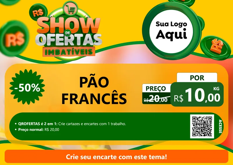 Modelo de Cartaz para Cartaz A4 Horizontal com o tema Show de Ofertas Imbatíveis para Padaria