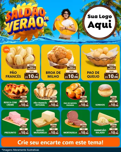 Modelo de Rede Social para Feed Instagram com o tema Saldão de Verão para Padaria