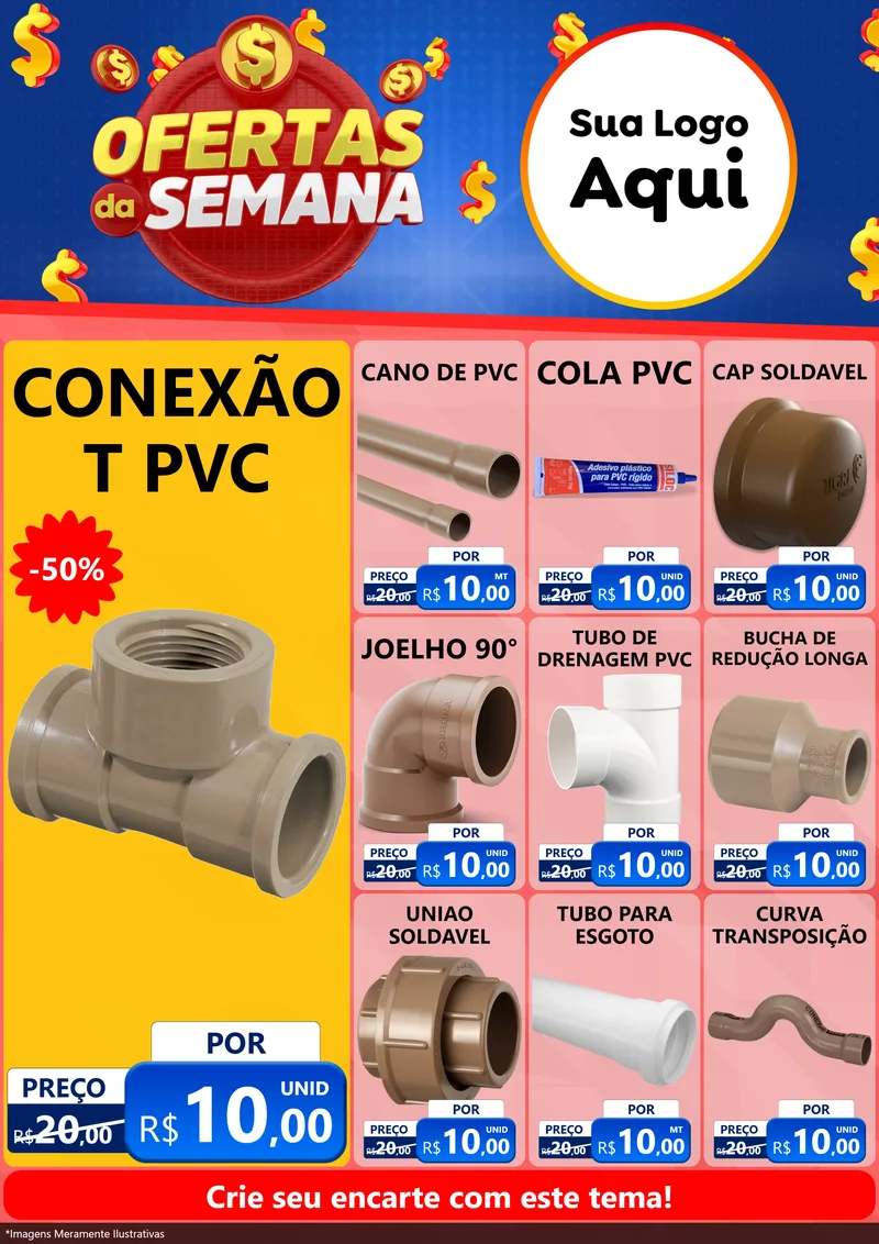 Modelo de Encarte para Encarte A4 Vertical com o tema Ofertas Da Semana para Tubos e conexões