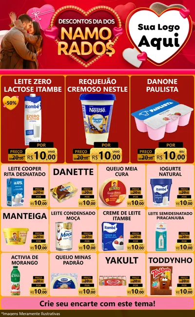 Modelo de Encarte para Encarte Grande com o tema Descontos Dia dos Namorados para Frios e Laticínios