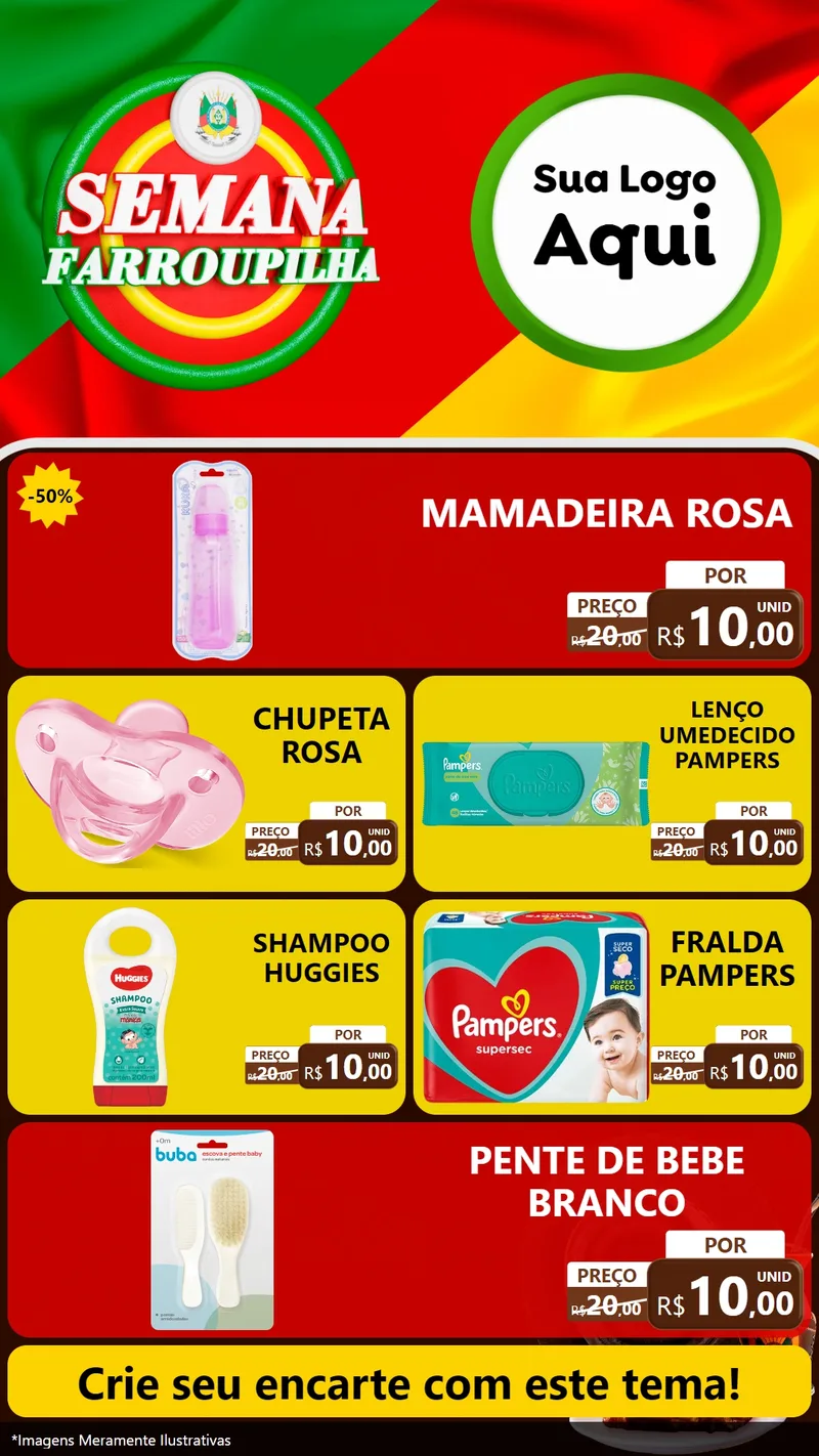 Modelo de TV para TV Vertical com o tema Semana Farroupilha para Bebês