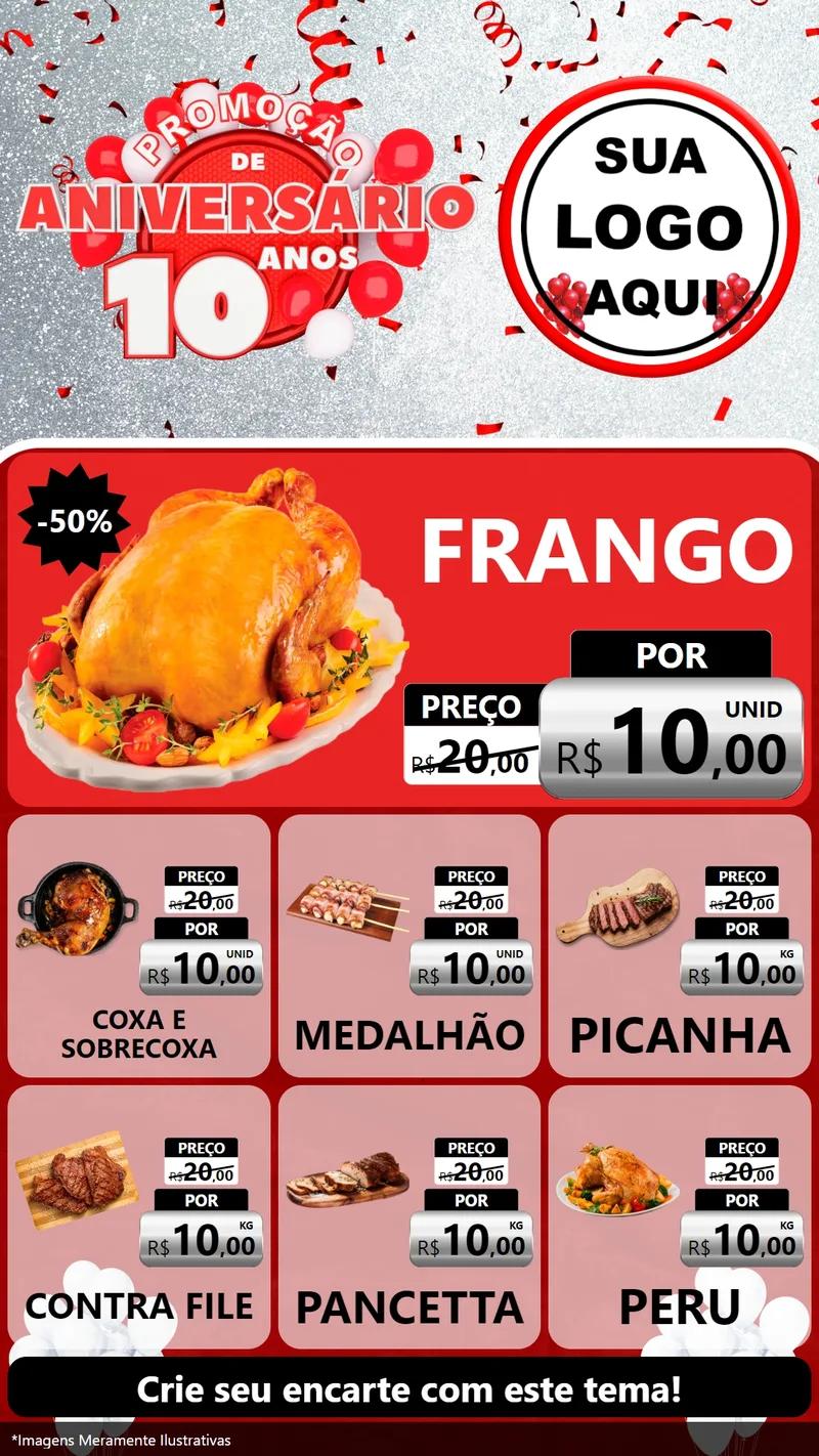 Modelo de Rede Social para Stories com o tema Promoção de Aniversário - 10 Anos para Assados