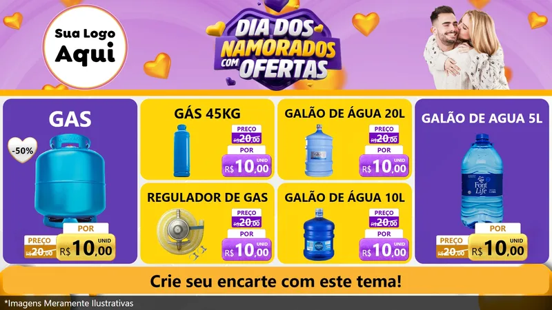 Modelo de TV para TV Horizontal com o tema Dia Dos Namorados Com Ofertas para Água e gás