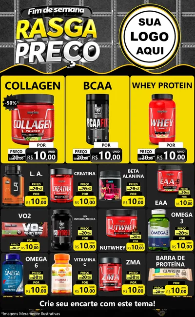 Modelo de Encarte para Encarte Grande com o tema Fim de Semana Rasga Preço para Suplementos alimentares