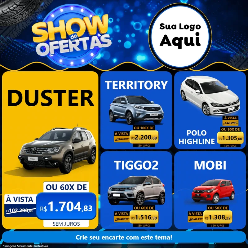 Modelo de Rede Social para Feed Facebook com o tema Show de Ofertas para Concessionaria de Carros
