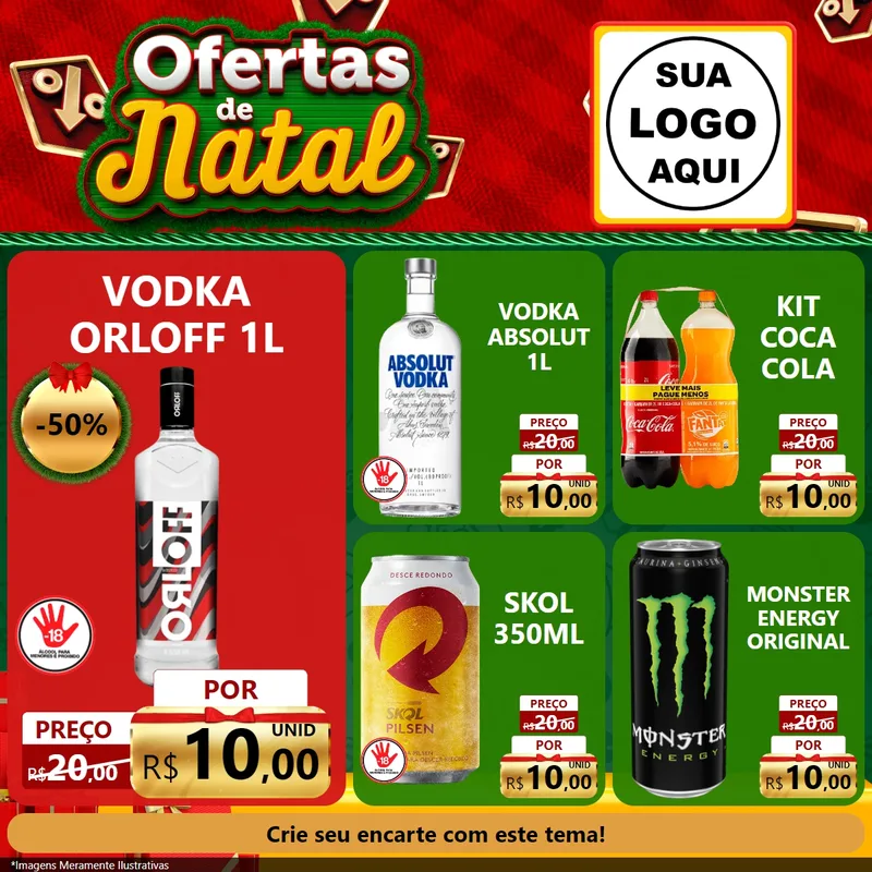 Modelo de Rede Social para Feed Facebook com o tema Ofertas de Natal para Distribuidora de bebidas