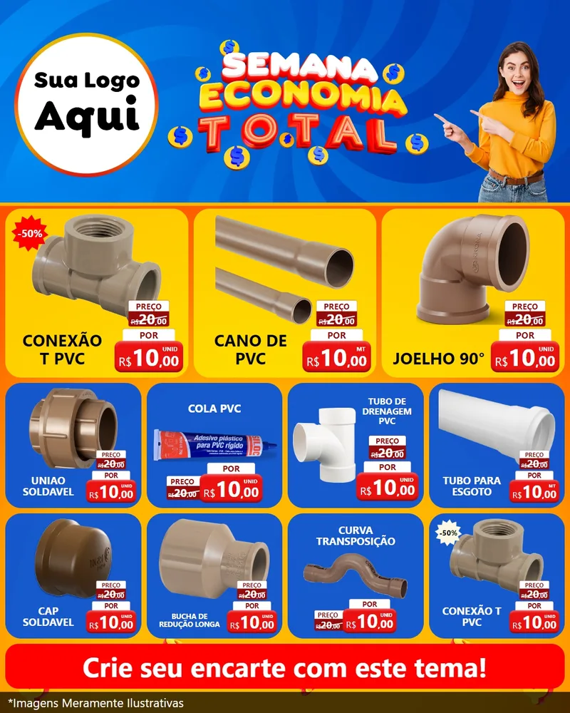 Modelo de Rede Social para Feed Instagram com o tema Semana Economia Total para Tubos e conexões