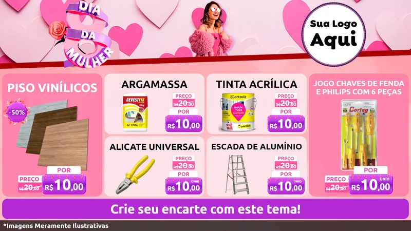 Modelo de TV para TV Horizontal com o tema Dia da Mulher para Material para Construção
