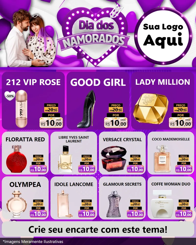 Modelo de Rede Social para Feed Instagram com o tema Dia dos Namorados para Perfumes