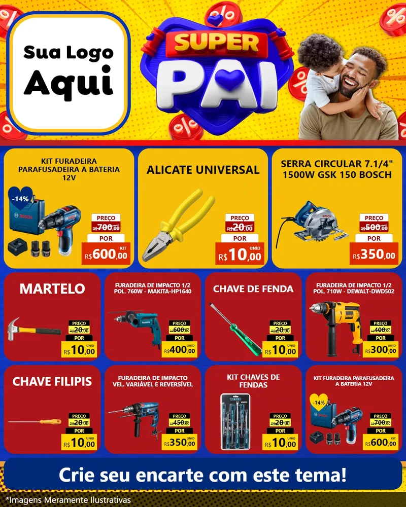 Modelo de Rede Social para Feed Instagram com o tema Super Pai para Maquinas e Ferramentas