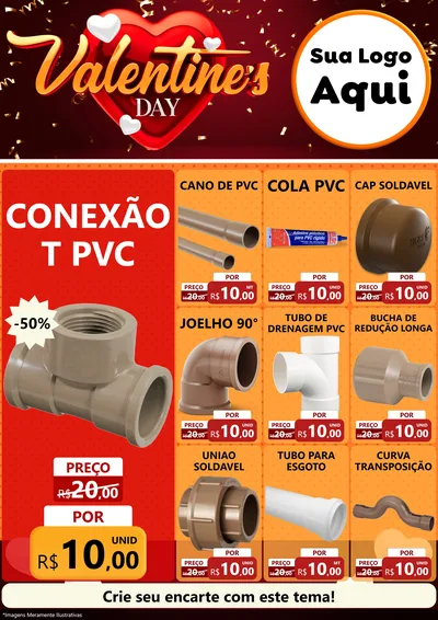 Modelo de Encarte para Encarte A4 Vertical com o tema Valentine's Day para Tubos e conexões