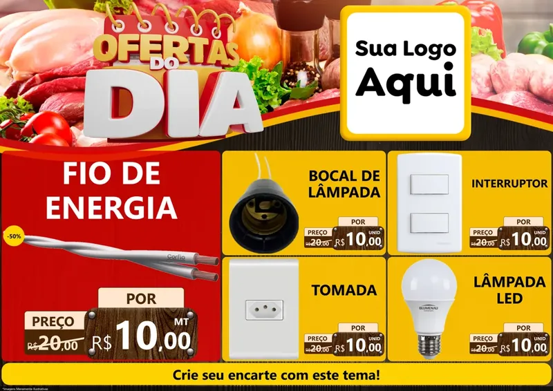 Modelo de Encarte para Encarte A4 Horizontal com o tema Ofertas do Dia para Materiais Elétricos