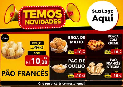 Modelo de Encarte para Encarte A4 Horizontal com o tema Temos Novidades para Padaria