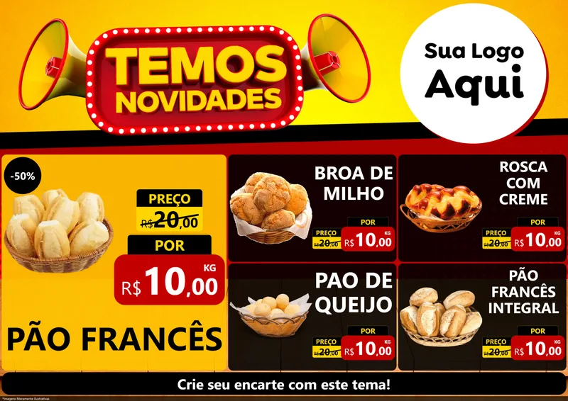 Modelo de Encarte para Encarte A4 Horizontal com o tema Temos Novidades para Padaria