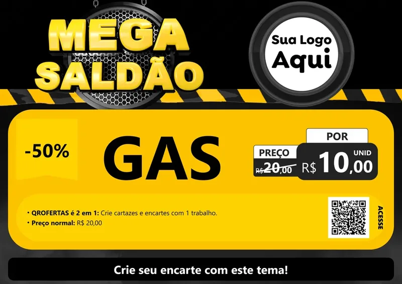 Modelo de Cartaz para Cartaz A4 Horizontal com o tema Mega Saldão para Água e gás