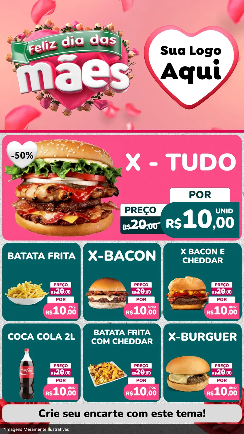 Modelo de Rede Social para Stories com o tema Feliz Dia das Mães para Hamburgueria