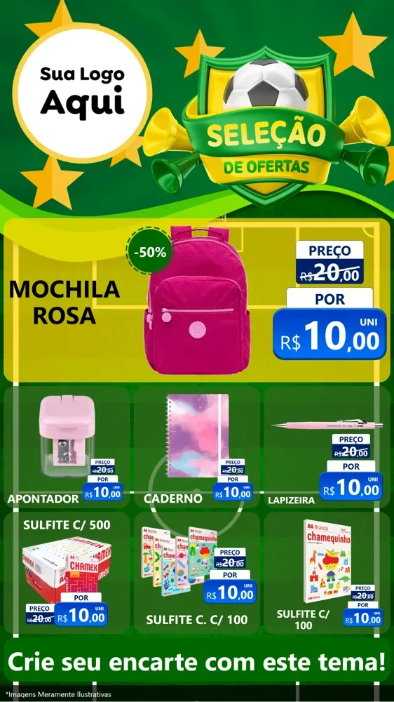 Modelo de Rede Social para Stories com o tema Seleção de Ofertas - Copa para Papelaria