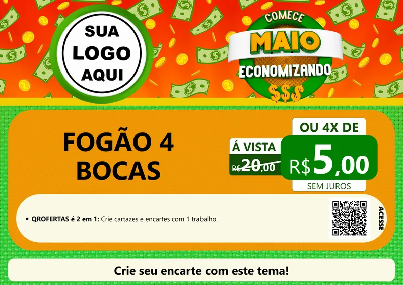 Modelo de Cartaz para Cartaz A4 Horizontal com o tema Comece Maio Economizando para Móveis e Eletro