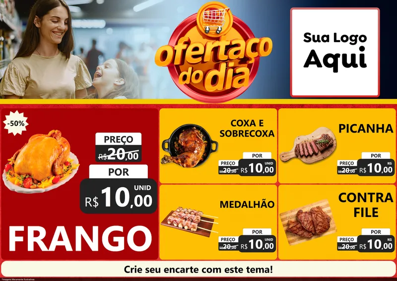 Modelo de Encarte para Encarte A4 Horizontal com o tema Ofertaço Do Dia para Assados