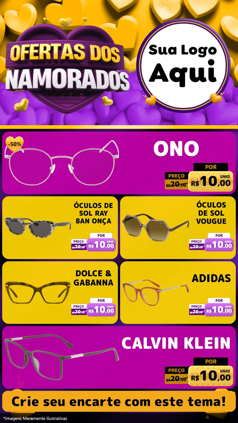 Modelo de TV para TV Vertical com o tema Oferta Dos Namorados para Óticas