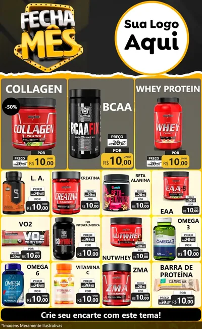Modelo de Encarte para Encarte Grande com o tema Fecha Mês para Suplementos alimentares