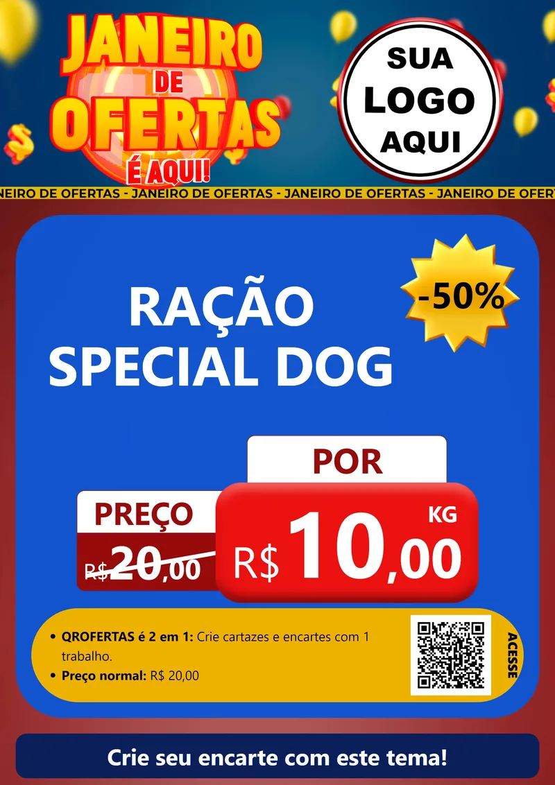 Modelo de Cartaz para Cartaz A4 Vertical com o tema Janeiro de Ofertas É Aqui! para Pet Shop