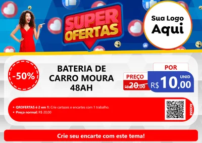 Modelo de Cartaz para Cartaz A4 Horizontal com o tema Super Ofertas para Baterias Elétricas