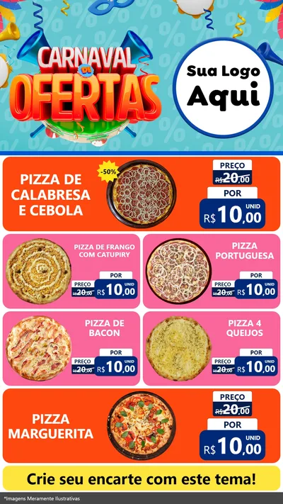 Modelo de TV para TV Vertical com o tema Carnaval de Ofertas para Pizzaria