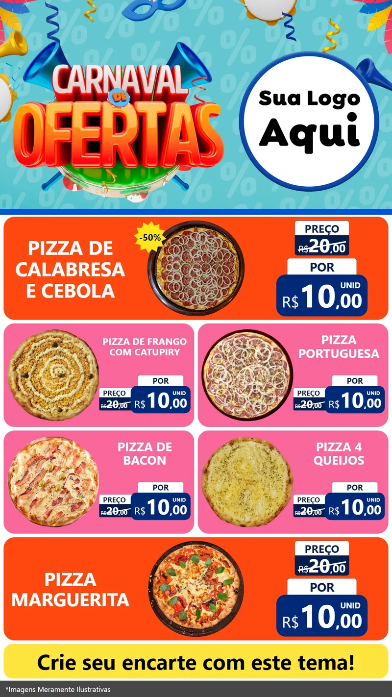 Modelo de TV para TV Vertical com o tema Carnaval de Ofertas para Pizzaria
