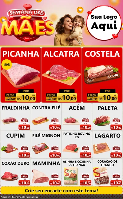 Modelo de Encarte para Encarte Grande com o tema Semana das Mães para Açougue