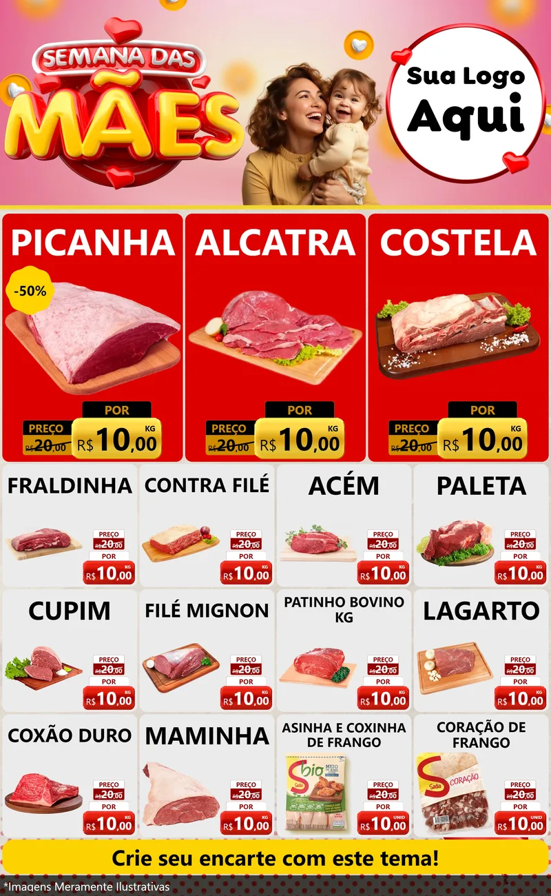 Modelo de Encarte para Encarte Grande com o tema Semana das Mães para Açougue