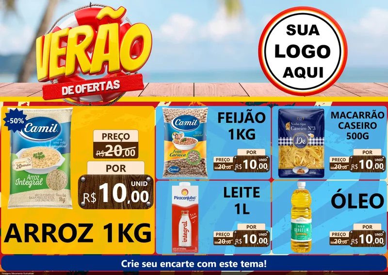 Modelo de Encarte para Encarte A4 Horizontal com o tema Verão de Ofertas para Supermercado